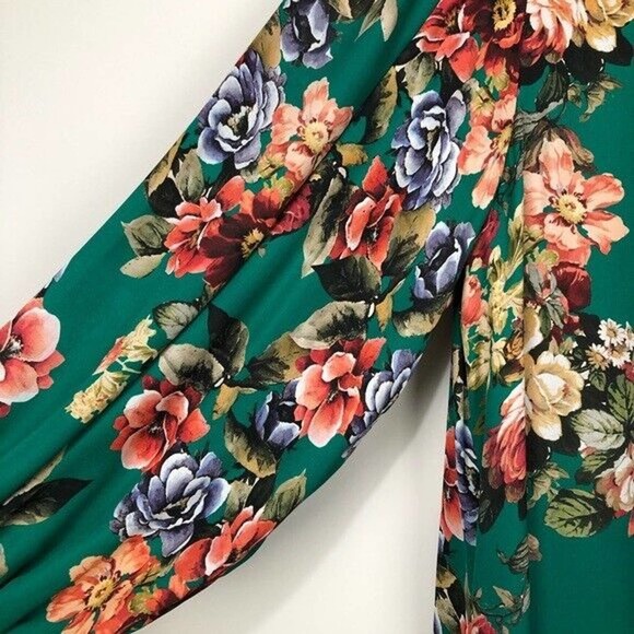 Alice + Olivia Merrilee Floral Tie V Neck Long Sleeve Mini Dress Green R… - Picture 7 of 11